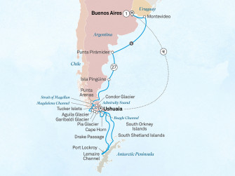 Маршрут круиза «Антарктика и фьорды Чили»
