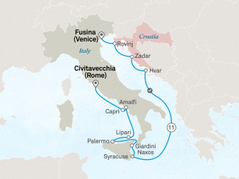 Маршрут круиза «Адриатика, Сицилия и Амальфитанское побережье»