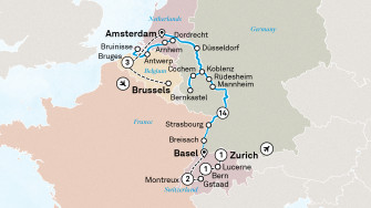 Маршрут круиза «Романтичный Рейн и Мозель, Брюгге и Швейцария»
