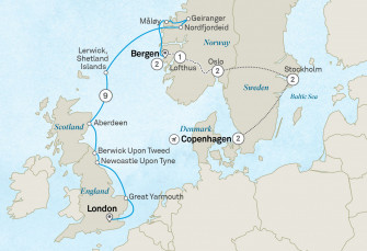 Маршрут круиза «Скандинавские открытия и норвежские фьорды: комбинированный тур»