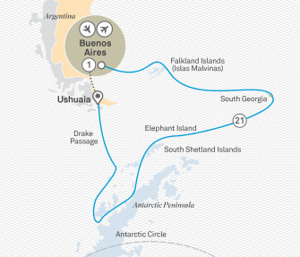 Маршрут круиза «Антарктика, Южная Георгия и Фолклендские острова»
