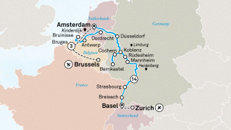 Маршрут круиза «Романтичный Рейн, Мозель и Брюгге»
