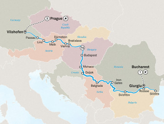 Маршрут круиза «Прага, сокровища Дуная, Восточная Европа и Балканы»