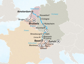 Маршрут круиза «Рождественские ярмарки Рейна, Брюгге и Швейцария»