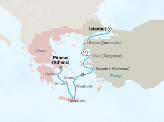 Маршрут круиза «Античные империи: круиз из Афин в Стамбул. Круиз для участников Scenic Club»