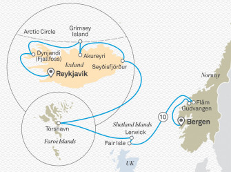 Маршрут круиза «Волшебная Исландия и норвежские фьорды»