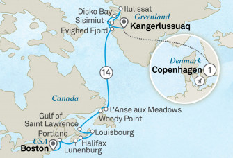 Маршрут круиза «Путь викингов: от Гренландии до Ньюфаундленда»