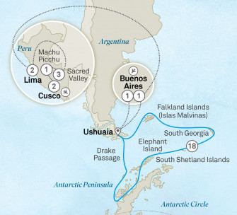 Маршрут круиза «Южная экспедиция: Антарктида и Мачу-Пикчу»
