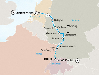 Маршрут круиза «Лучшее на Рейне и Амстердам»
