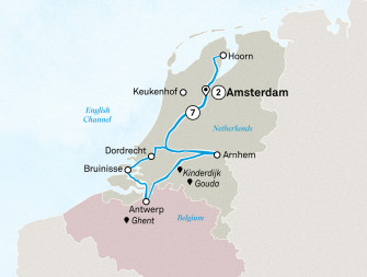 Маршрут круиза «Ветряные мельницы и тюльпаны. Нидерланды и Бельгия»