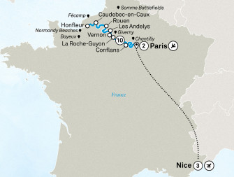 Маршрут круиза «Сокровища Сены, Нормандия, Париж и Французская Ривьера»