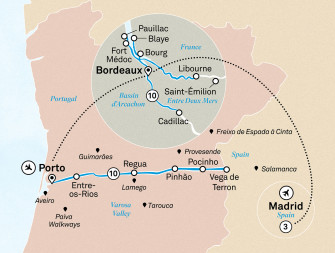 Маршрут круиза «Прекрасный Бордо, невероятная Дору и Мадрид»