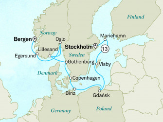 Маршрут круиза «Чудеса Балтии: из Норвегии в Стокгольм»