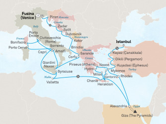 Маршрут круиза «Инаугурационный круиз для участников Scenic Club:  Египет, Греция и Италия»