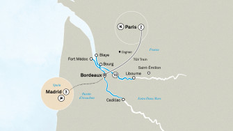 Маршрут круиза «Прекрасный Бордо, Париж и Мадрид»
