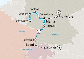 Маршрут круиза «Очаровательные замки и виноградники Рейна и Мозеля»