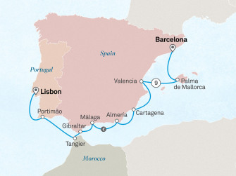 Маршрут круиза «Чудеса Иберии и Марокко: от Испании до Португалии»
