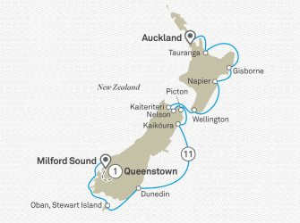 Маршрут круиза «Новая Зеландия: Северный и Южный острова»
