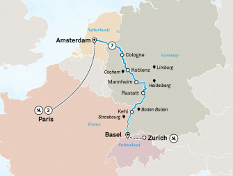Маршрут круиза «Лучшее на Рейне и Париж»