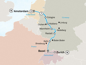 Маршрут круиза «Лучшее на Рейне и Амстердам»