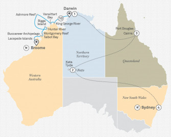 Маршрут круиза «Природные чудеса Австралии и побережья Кимберли — комбинированный тур»