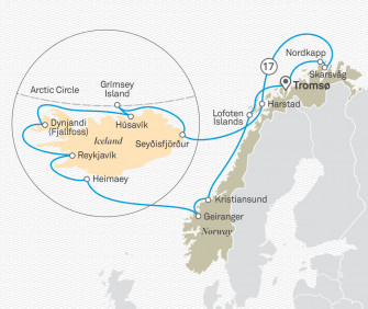 Маршрут круиза «Полярный круг и открытие Северной Европы: Норвегия и Исландия»