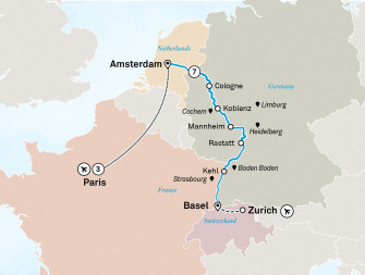 Маршрут круиза «Лучшее на Рейне и Париж»