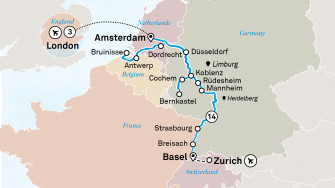 Маршрут круиза «Романтичный Рейн и Мозель: комбинированный тур с Лондоном»