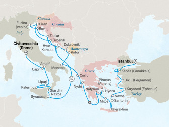 Маршрут круиза «Древние империи, Адриатическое и Амальфитанское побережье»