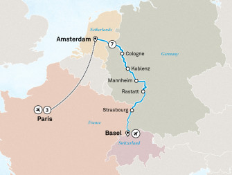Маршрут круиза «Лучшее на Рейне и Париж»