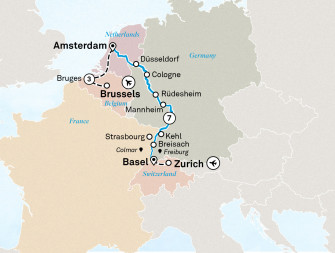 Маршрут круиза «Рождественские ярмарки Рейна и Брюгге»