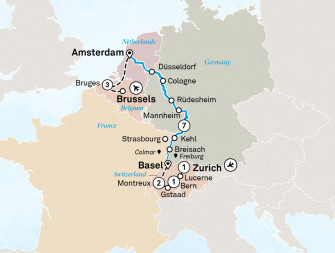 Маршрут круиза «Рождественские ярмарки Рейна, Брюгге и Швейцария»