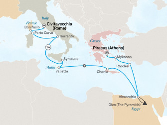 Маршрут круиза «Италия, Греция и египетские пирамиды. Круиз для участников Scenic Club »