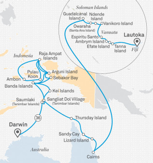 Маршрут круиза «Грандиозный маршрут: Острова специй, Раджа Ампат и Меланезия»