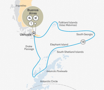 Маршрут круиза «Антарктика, Южная Георгия и Фолклендские острова»