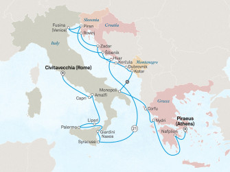 Маршрут круиза «Жемчужины греческих островов, Адриатического и Амальфитанского побережья»