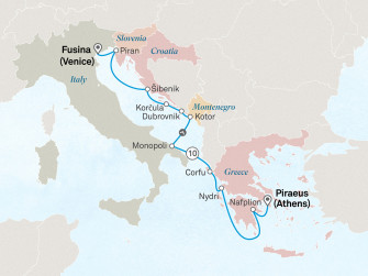 Маршрут круиза «Жемчужины греческих островов и Адриатического побережья»