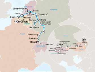 Маршрут круиза «Романтичный Рейн и Мозель. Бельгия, Швейцария и Австрия »