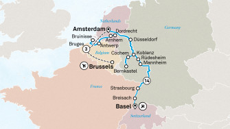 Маршрут круиза «Романтичный Рейн, Мозель и Брюгге»