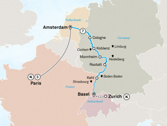Маршрут круиза «Лучшее на Рейне и Париж»